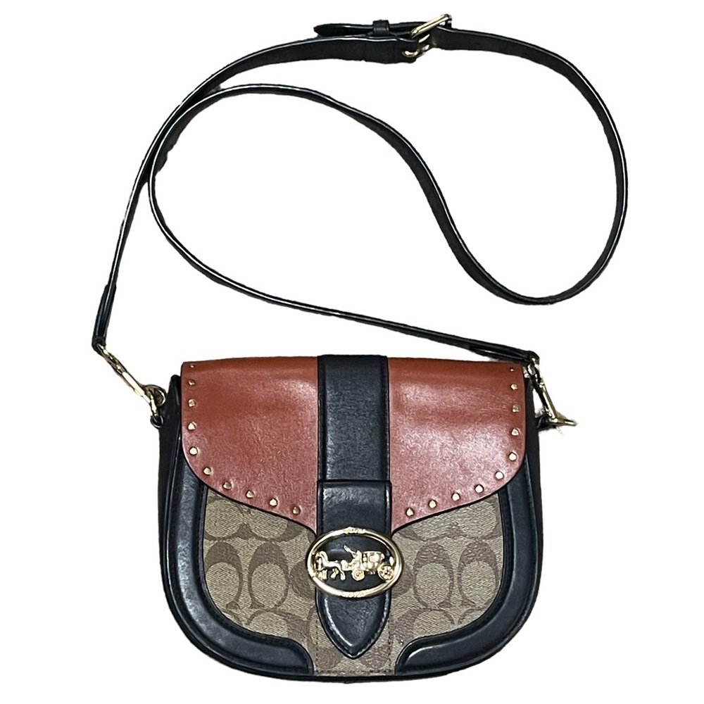 Coach Georgia Saddle Bag In Colorblock Signature Canvas With Rivets